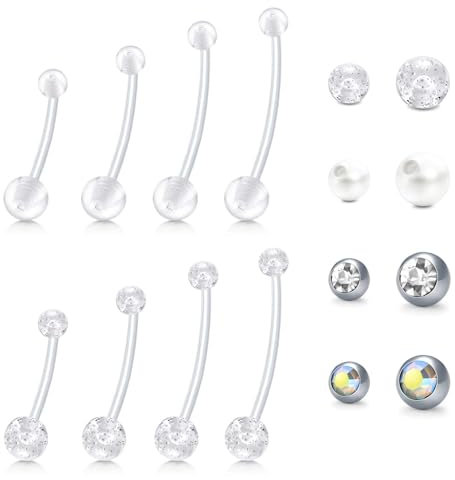 WillTen Piercing de nombril de grossesse Bioflex long avec boules de rechange en plastique pour femme enceinte, Plastique