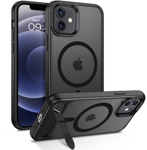 VENINGO for iPhone 12 Case, for iPhone 12 Pro Phone Case Compatible with MagSafe Invisible Stand Matte Translucent Shockproof 360 Protective Magnetic Slim Case for iPhone 12/iPhone 12 Pro, Black