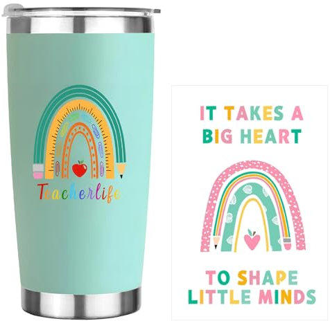 Moerstar Teacher Gifts for Women Men, Teachers Mug Gift Set with Straw and Bookmark, Stainless Steel Travel Mug with Lid, Personalised Best Teacher Gifts for Teacher's Day and Thanksgiving (Green)