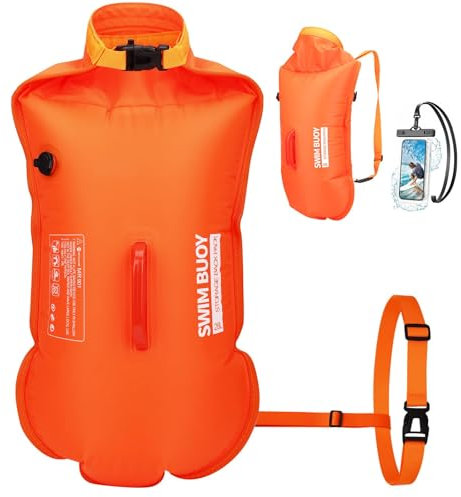 USHOP 28L Bouée de Natation,Flotteur de Nage,Imperméable Gonflable Flotteur de Natation,Bouée pour Nage en Eau Libre,Swim Bouées Et Sac à Sec,pour Triathlètes, Kayakistes, Plongeurs en Apnée