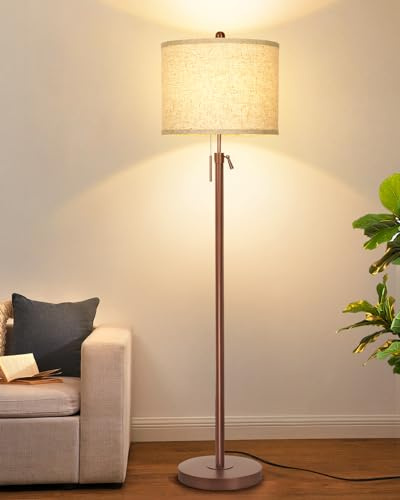 Qingmiao Stehlampe Wohnzimmer - Braun Modern Stehleuchte Standleuchte | 140-168cm höhenverstellbare Leselampe mit Leinen-Lampenschirm, 3 Farbtemperatur,E27 Fassung (9W Glühbirne inklusive)