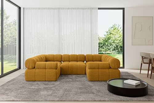 ALTDECOR Modulares Sofa Ecksofa in U-Form Corner modular Sofa Eckcouch Couch Wohnlandschaft Cauchsofa Polstersofa Birno-U1-285x190x70 cm Senfgelb