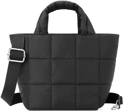 Kaempe Puffer Tote Bag Damen, Klein Gesteppte Crossbody Tasche mit Reißverschluss, Stepptasche Shoulder Bag mit Abnehmbarer Schultergurt für Women (Schwarz)