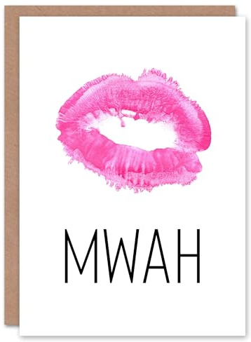 Wee Blue Coo Anniversary Card Mwah Lips Hot Pink Kiss Mark Romantic Love