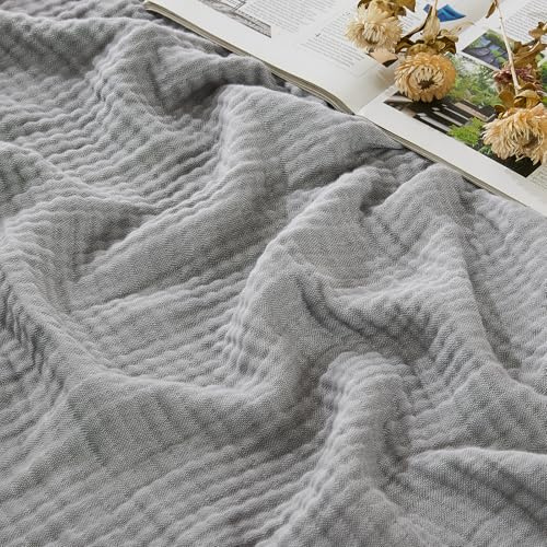 EMME Musselin Decke 150x200 Baumwolle Oeko-TEX Melange Grau Kuscheldecke | 4-Lagig Aus Zweifarbigem Garn – Weiche Tagesdecke Für Erwachsene, Atmungsaktiv Und Vorgewaschen, Ganzjährig Für Sofa & Bett