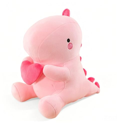 RANJIMA Kuscheltier Dinosaurier,Plüschtier Dino mit Herz 30cm,Plüschtier Dinosaurier Kuscheltier,Plüsch Tier Puppen,Stofftier Dino Kissen Plüsch Geschenk für Geburtstag Valentinstag Party Deko (Rosa)