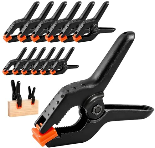 Pince à Ressort Lot de 12 Noires en Nylon avec Poignées Antidérapantes, Pinces de Serrage pour Bricolage, Piscine, Studio Photo et Travail du Bois 3,6–5,4 kg