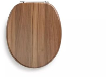 Wooden Effect Toilet Seat, Brown, Chrome Hinges