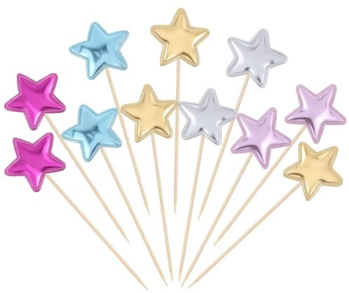 LIQWEI 100 PCS Multicolor Stars Cupcake Toppers, 5 Colors Glitter Star Cupcake Picks Mini Cake Toppers Food Decoration Birthday Party Cake Decorations for Wedding DIY Dessert Baby Shower