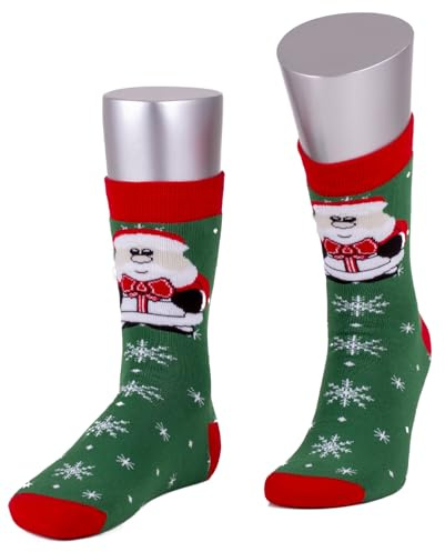 Weihnachtssocken Damen, Kinder & Herren | Bequeme Socke mit Weihnachtsmotiv | Christmas Socken aus Baumwolle | Schneeflocke, Schneemann, Weihnachtsmann, Weihnachtsfrau | Warm & weich für Weihnachten