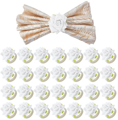 DELORIGIN 36 Stück Weiße Rosen Serviettenringe Großpackung Metall Blumen Serviettenringhalter Set Tischdekoration Für Hochzeiten Thanksgiving Weihnachten Valentinstag Bankette Und Partys