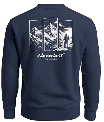 Neverless® Sweatshirt Herren Pullover Outdoor Berge Backprint Nature Grafik Fashion Streetwear Männer