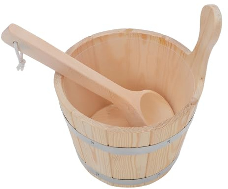Holz Saunakübel 5l mit Kelle, Traditioneller Eimer mit Griff für Sauna