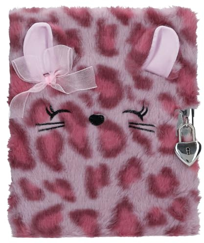 Depesche 14201 TOPModel Cosy Cat - Tagebuch mit Herz-Schloss und Schlüssel, Buch in Rosa, mit rosa-pinkem Leo-Fell, inkl. 96 fein linierten und bunt illustrierte Seiten
