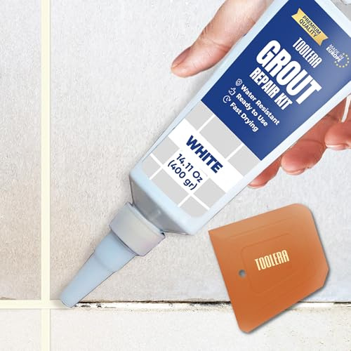 White Tile Grout Repair Paste with Spatula 400 gr Fast Drying Repair Kit | Grout Filler for Bathroom Shower Kitchen and Floor Tile Repairs Restores Grout Lines with Durable Long Lasting Results
