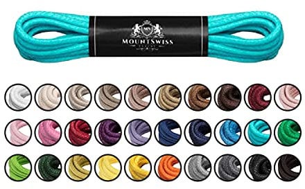 Mount Swiss Luxury Schuhbänder I Wasserabweisende und reißfeste Schnürsenkel rund ø 2-3 mm aus feiner Baumwolle/gewachst Farbe: Turquoise, Länge: 60 cm