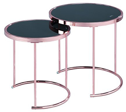 ASPECT Visio Set of 2 Round Nesting Table-Glass Top/Copper Frame, Metal Black, 50 x 50 x 50 cm