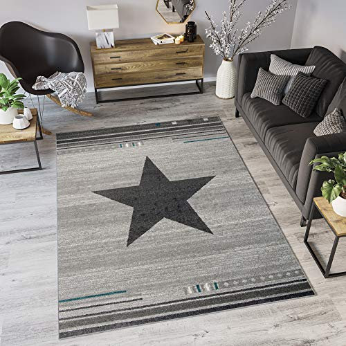 TAPISO MAROKO Teppich Kurzflor Meliert mit Modern Stern Muster in Grau Taupe Perfekt für Wohnzimmer Schlafzimmer ÖKOTEX 180 x 260 cm