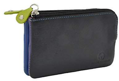 Sergio Tacchini Portachiavi Doppio in Vera Pelle Con Cerniera, Unisex (Nero)