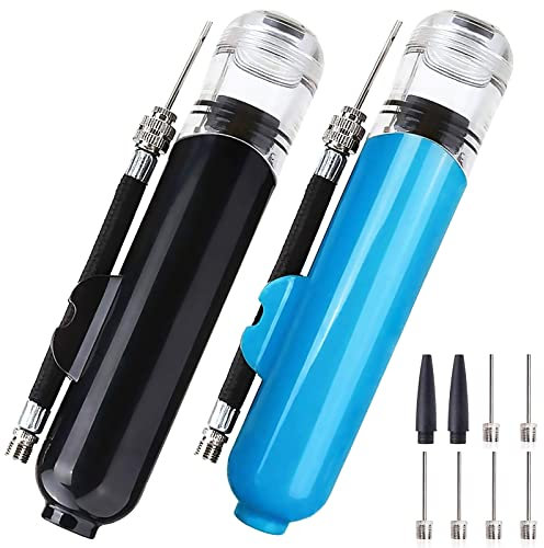 Haploon 2 Set Ball Pumps with 5 Needles, Portable Manual Winding Air Pump for Inflatables, Sport Balls, Pool Floats, Bike Tires (Black, Blue, 3 oz)