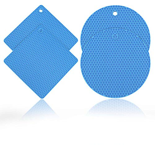 Kochblume Silikonuntersetzer Set, 4-teilig | 230°C hitzebeständig (hellblau)