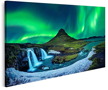 islandburner Bild auf Leinwand Nordlicht Aurora Borealis Kirkjufell Island Berge Winter Bilder Wandbilder Poster