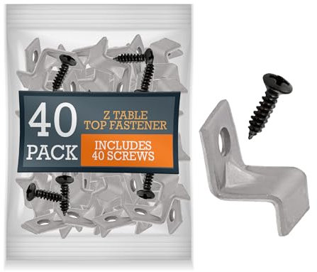 Performore 40 Pack Z Table Top Fasteners with Screws, Heavy Duty Z Table Top Fasteners Solid Steel with Black Screws