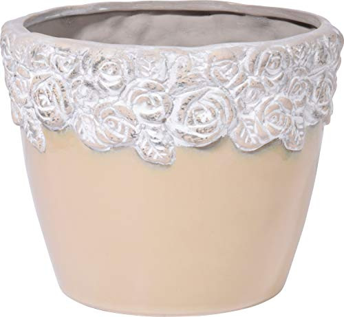 dobar 10455e Blumenvase Klassik - Tischvase verziert für draußen - Keramikvase für Garten - Dekovase Indoor/Outdoor - Tischdekoration für Haus/Garten/Terrasse - 18,5 x 18,5 x 15 cm - zweifarbig