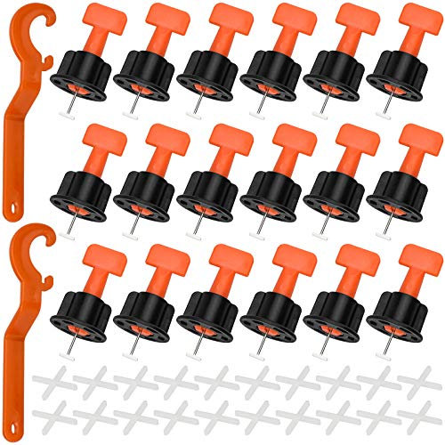 Fliesen Nivelliersystem Kit 100 Stück Wiederverwendbar Fliesen Nivellierer Verstellbar Fliesen Abstandshalter mit Spezialschlüssel 200 Stk Fliesenkreuz Fliesen Leveling System Fliesenausgleichssystem