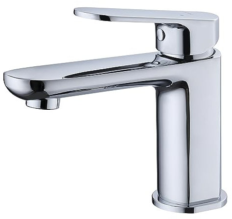 Krobec Wasserhahn Bad messing,neues Design,Verchromtes Waschbeckenarmatur,Einhebel-Waschtischarmatur Mischbatterie Einhand-Spültischbatterie (CP)