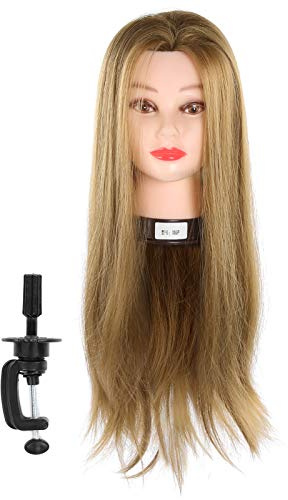 Real Hair Mannequin Head With Hair, Women Man Hairdresser Training Head Practice Manikin Cosmetology Doll Hairstyling Training Head For Weaving Curling Cutting With Bag Of Bracket Accessory