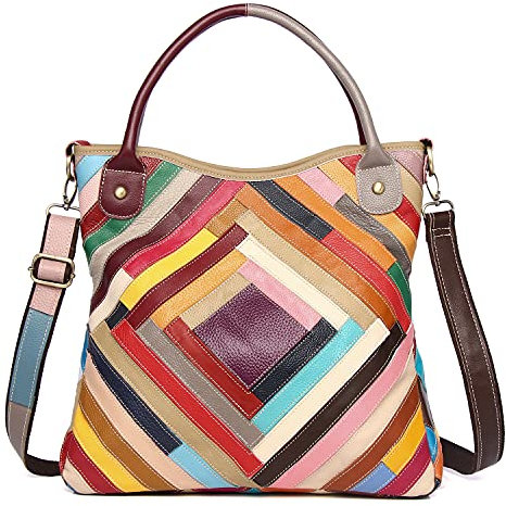 Segater Damen Ledertasche Mehrfarbige Handtasche Zufällige farblich passende Hobo-Tasche Umhängetasche Schultertasche Top-Griff-Tasche Geldbörsen Modische Schulranzen