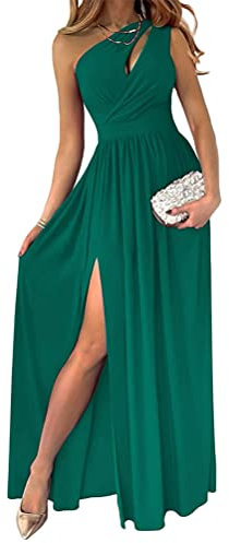 Tomwell Mujer Vestidos De Fiesta Largos con Abertura Lateral Estampado Floral Sin Mangas Cuello en V Largo para Mujer A-línea Vestido B Verde M