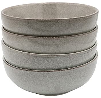 Cooks Professional Set of 4 Nordic Cereal Bowls with Reactive Glaze | 16cm Large Modern Stylish Ceramic Stoneware Soup or Dessert Bowls | Microwave, Dishwasher, Oven & Freezer Safe Dinnerware | Grey
