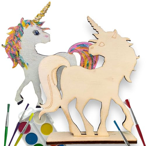 Holzfigur Einhorn zum Bemalen aus Holz mit Standfuß