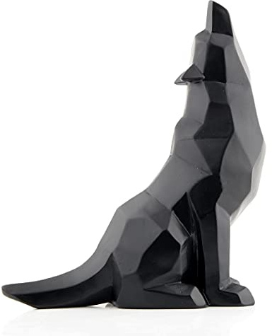 Schwarzer Wolf Heulender Wolf Figur Statue für Heimdekoration – 14,7 cm hoch | Umweltfreundliche Wolf-Figur aus Kunstharz, modern, für Schrank, Büro, Schreibtisch, Regal, Wildtierliebhaber, Geschenk