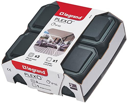 Legrand 200493 - Lot de 1 interrupteur ou va-et-vient et 3 prises de courant étanches Plexo