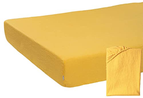 beties Leinen Spannbettlaken ca. 90x200 cm 100% Leinen Stone-Washed Spannbettlaken Steghöhe 25 cm (Zitronen-gelb)
