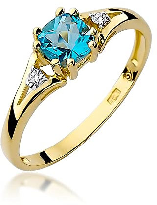 MARKO Damen-Goldring mit 0,70Ct Topas und 0,03Ct Diamanten, 14 Karat Gold (585) | Goldring mit Box | Goldring für Frauen (Gelbgold, 56 (17.8))