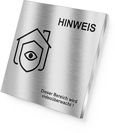 Graviers Hinweisschild aus rostfreiem Edelstahl mit Gravur in Edelstahl - Dieser Bereich wird videoüberwacht Warnschild für Videoüberwachung Kameraüberwachung - selbstklebend oder Bohrlöcher
