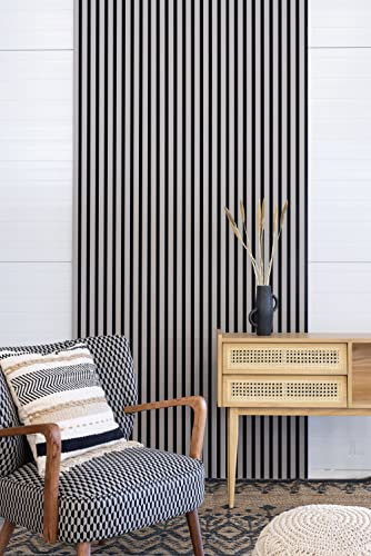 Leiste24 Akustikpaneel - Lamellenverkleidung - Wandverkleidung - 2600 x 400 mm - Akustikfilz Schwarz - Lamellendekor Sandgrau