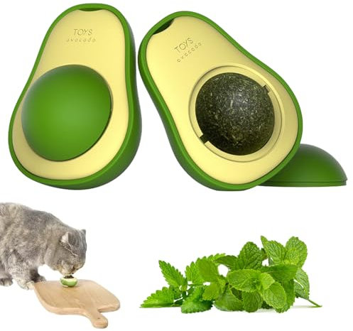 YUDANSI erba gatta avocado da 2, catnip giocattoli a forma di erba gatta con palla sostituibile, per la pulizia dei denti e con coperchio, interattivo giocattolo per gatti per interni