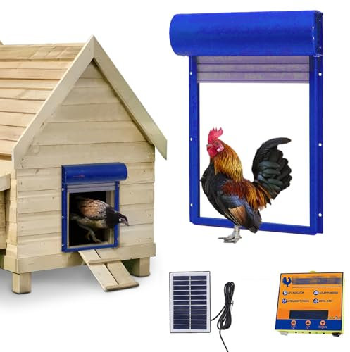 YEKUYEKU Automatic Chicken Coop Door, Automatic Chicken Door with Timer Control, Manual Control and Solar Control, Chicken Coop Door, chicken door opener for Farmhouse, Garden, Patio (Blue)