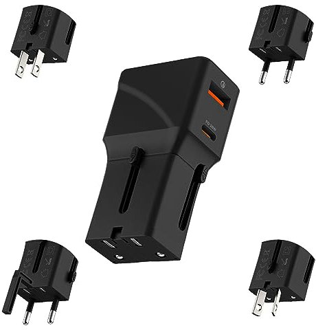 Rolling Square Pocket Travel Charger - Universal Travel Adapter, Travel Plug Adapter with USB-C and USB-A, Socket for Over 200 Countries, US, EU, UK, AU, Up to 20W Power