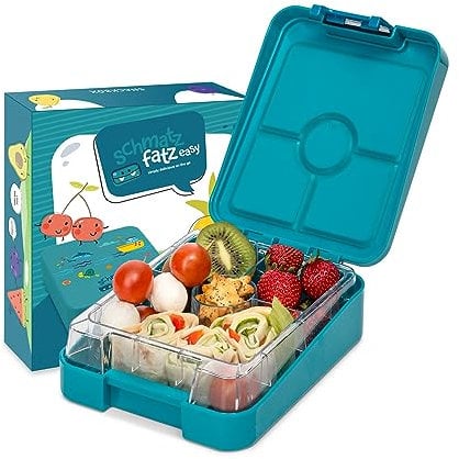 schmatzfatz easy - Fiambrera infantil, caja bento con compartimentos variables, táper (Azul)