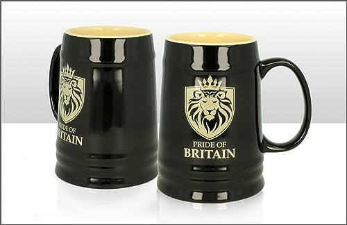 Elgate Pride of Britain, boccale da birra in ceramica nera con leone, idea regalo