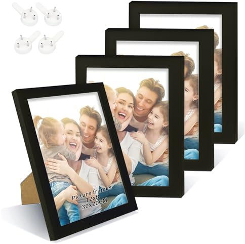 XHDA 4er Set Bilderrahmen 20x30 cm Schwarz, Kann waagerecht oder senkrecht auf den Tisch gestellt oder an die Wand gehängt werden