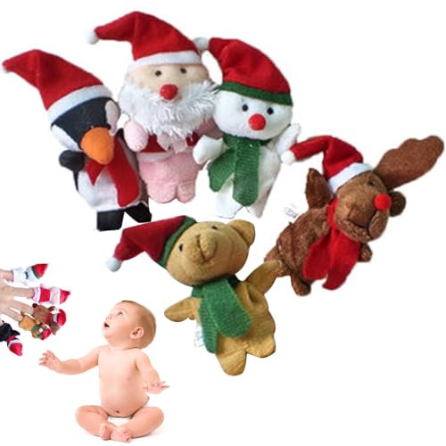 Hilai Puppen für Kinder, Weihnachts-Fingerpuppen, Rentier, Schneemann, Weihnachtsmann, Pinguin, Bär mit roter Weihnachtsmütze, Fingerpuppen zum Geschichtenerzählen