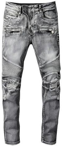CABULE High Street Jean Cigarette Coupe tridimensionnelle Coupe Slim Extensible pour Petit Pied pour Homme - Gris - 30