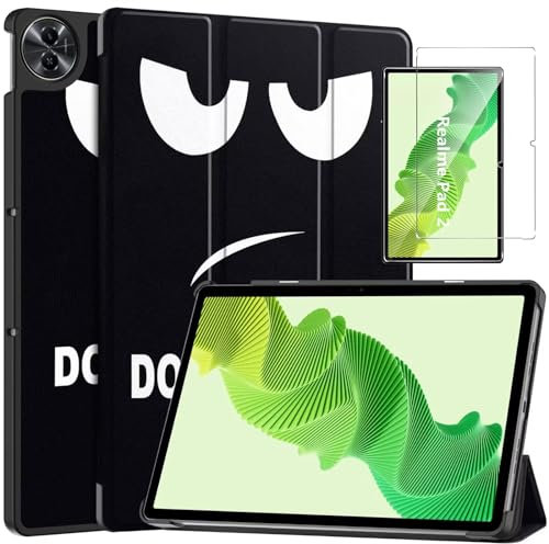 Micnos Compatibile con Realme pad 2 11,5(2023),Cover Protettiva Ultra Sottile PU di con Funzione di Supporto,Occhio di fuliggine + 1x pellicola protettiva in vetro temperato